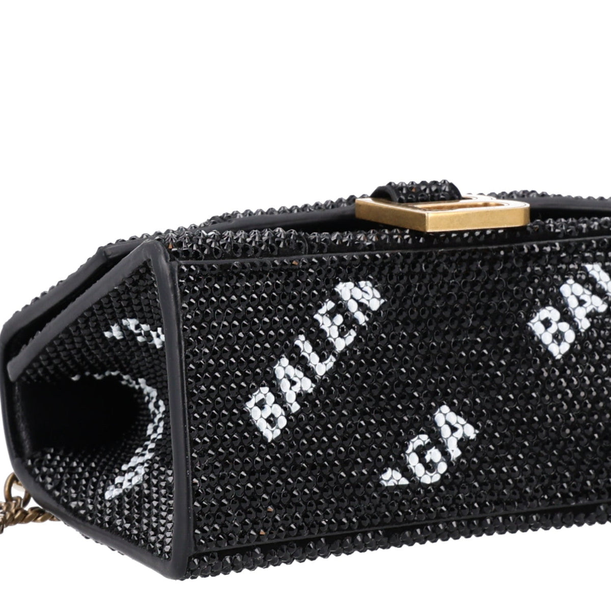 Strass Suede Allover Logo Hourglass Top Handle Bag XS with Chain Black White