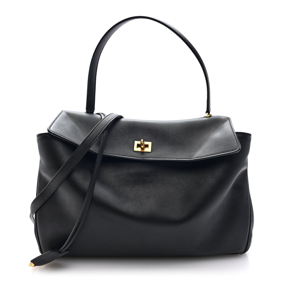 Natural Smooth Calfskin Medium Rodeo Top Handle Handbag Black