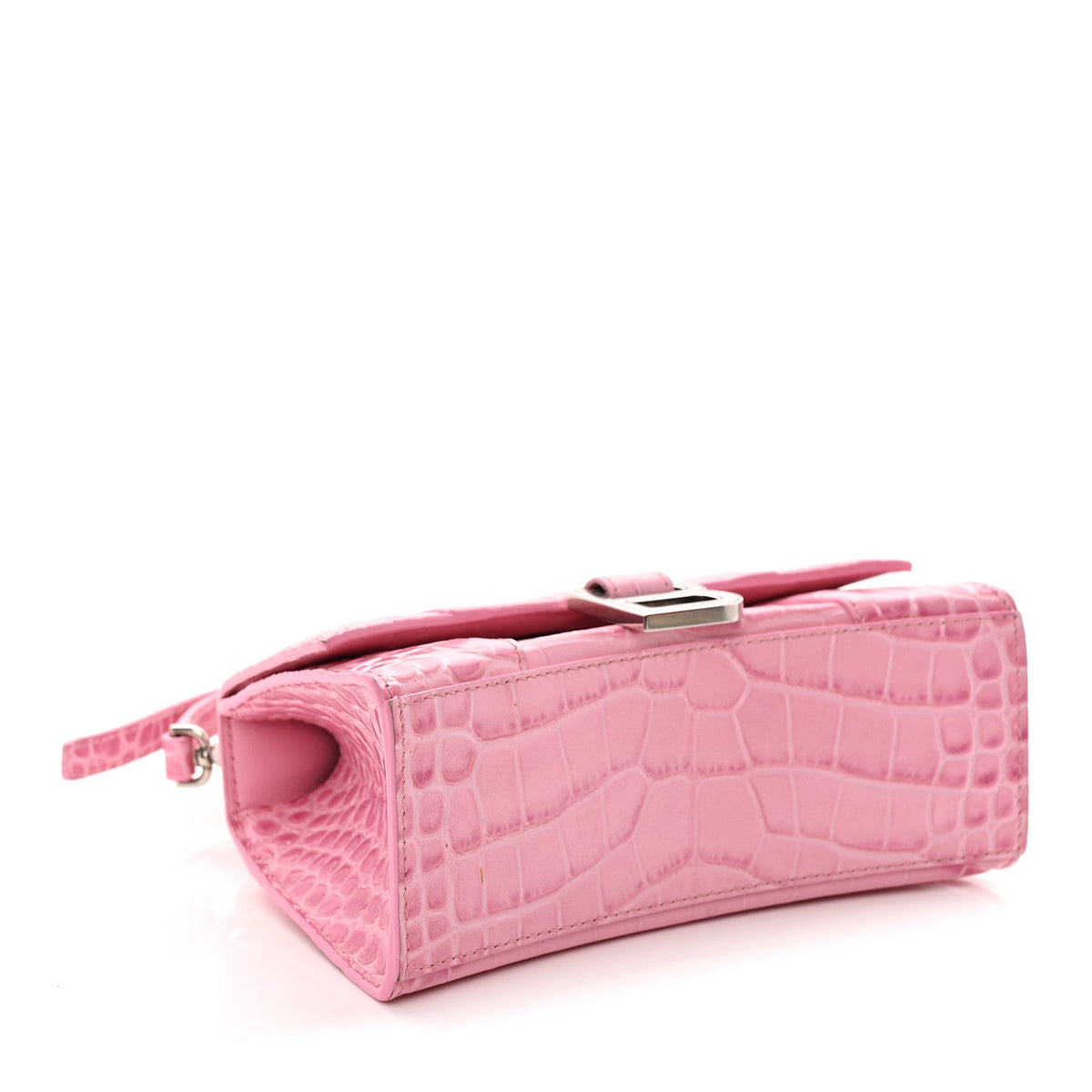Shiny Calfskin Crocodile Embossed Hourglass Top Handle Bag XS Sweet Pink
