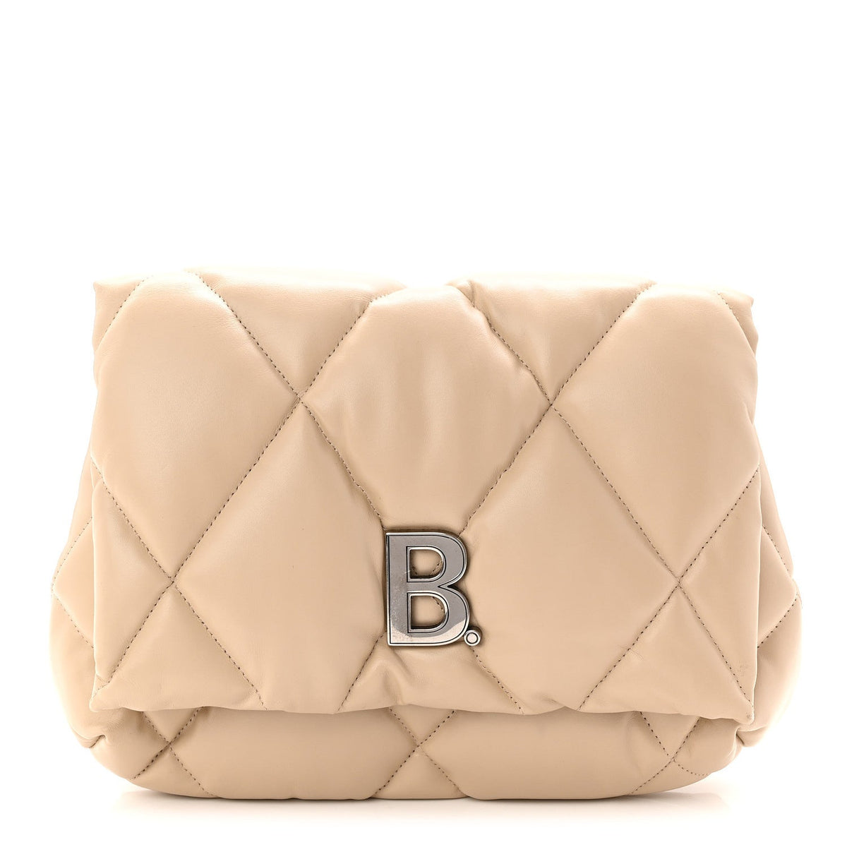 Nappa Calfskin Quilted Touch B Puffy Clutch Light Beige