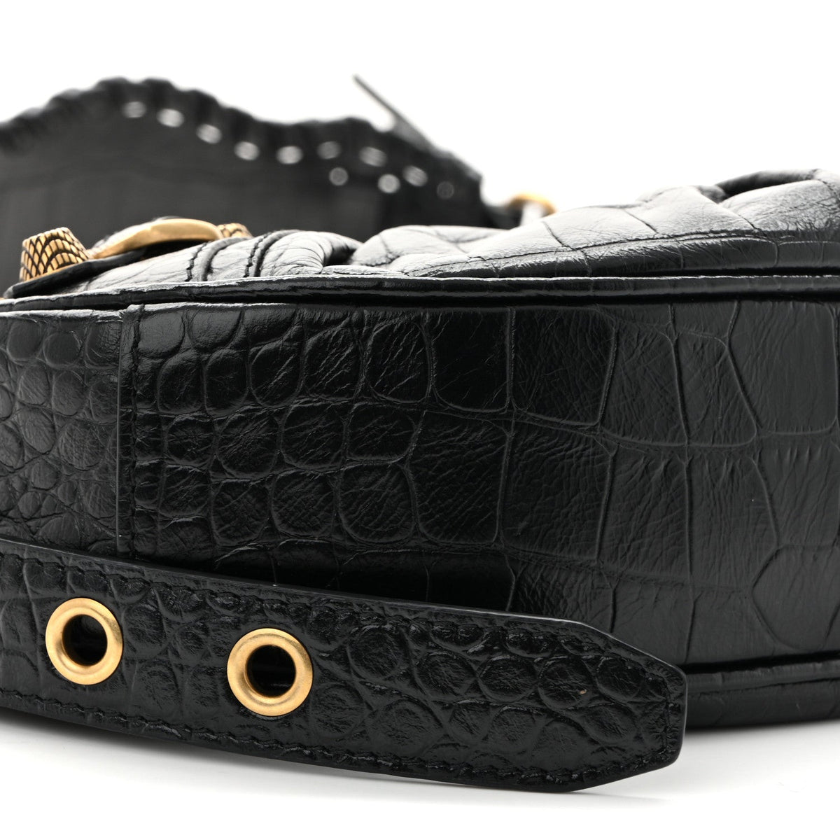 Extra Supple Calfskin Crocodile Embossed Le Cagole Shoulder Bag XS Black