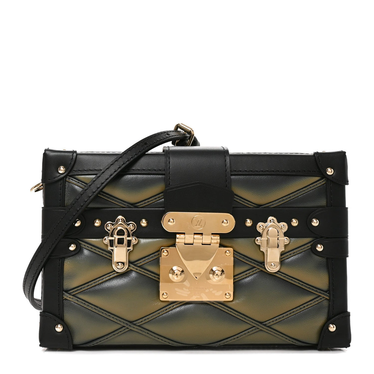 Lambskin Malletage Petite Malle Black Beige