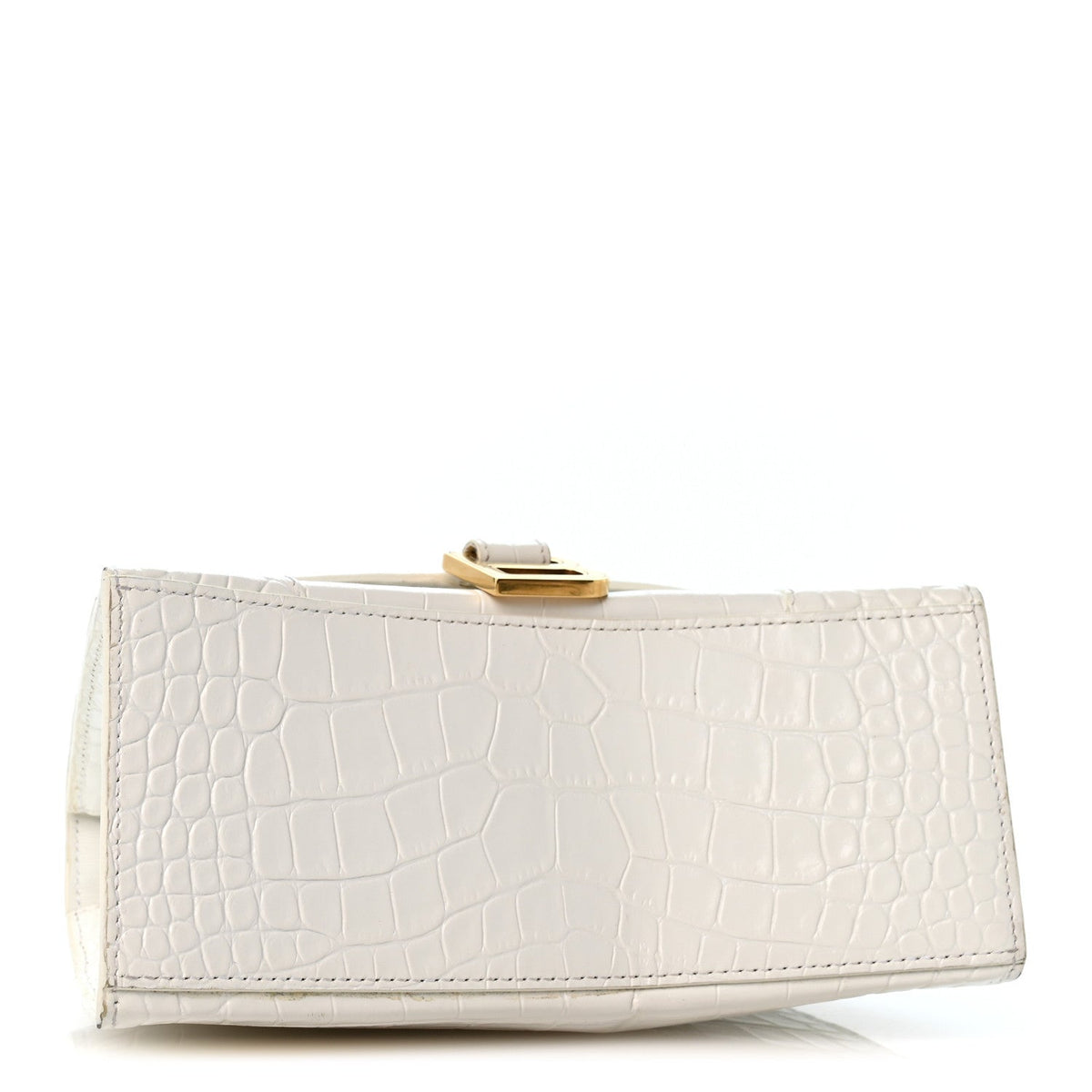 Calfskin Crocodile Embossed Small Hourglass Top Handle Bag White
