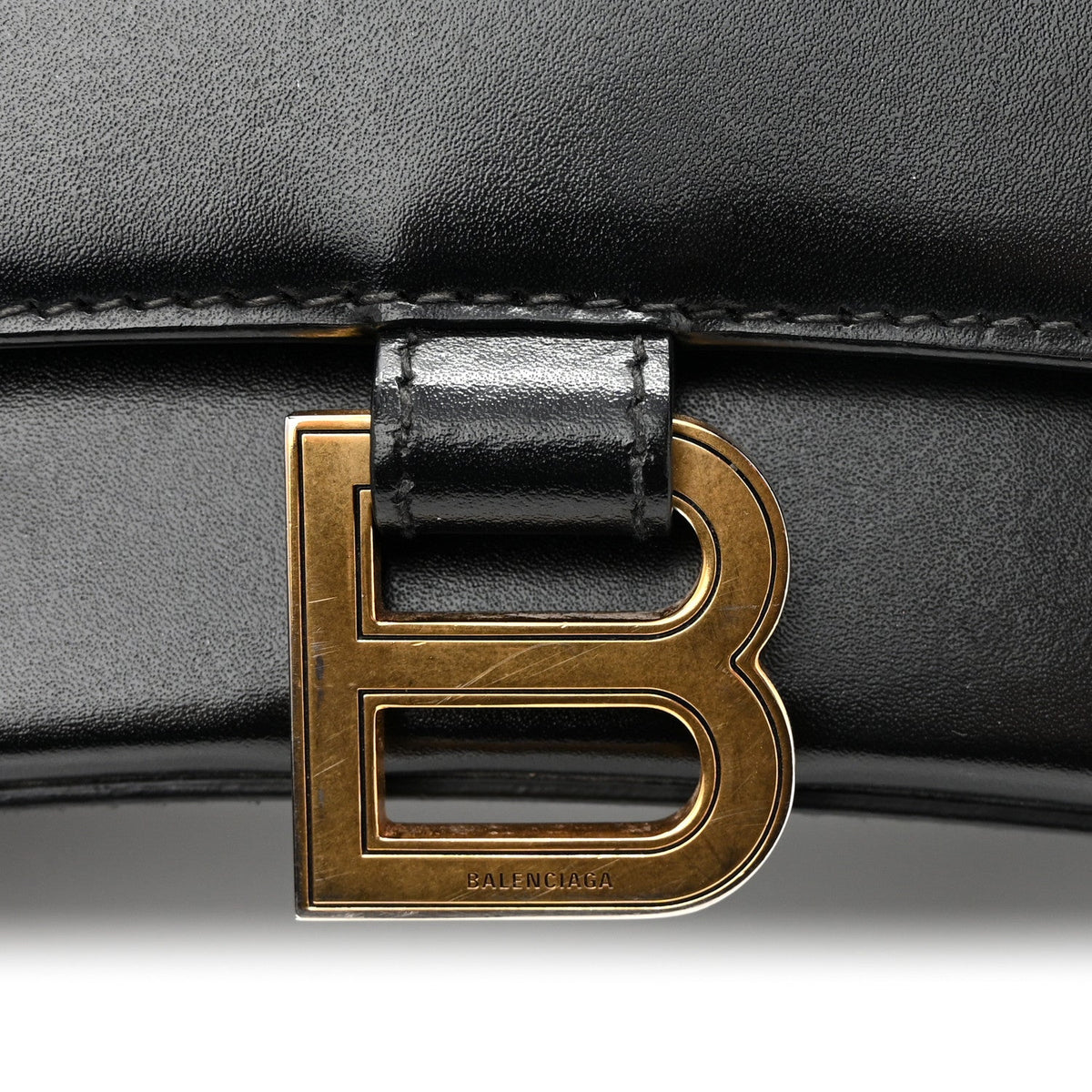 Shiny Box Calfskin Small Hourglass Top Handle Bag Black