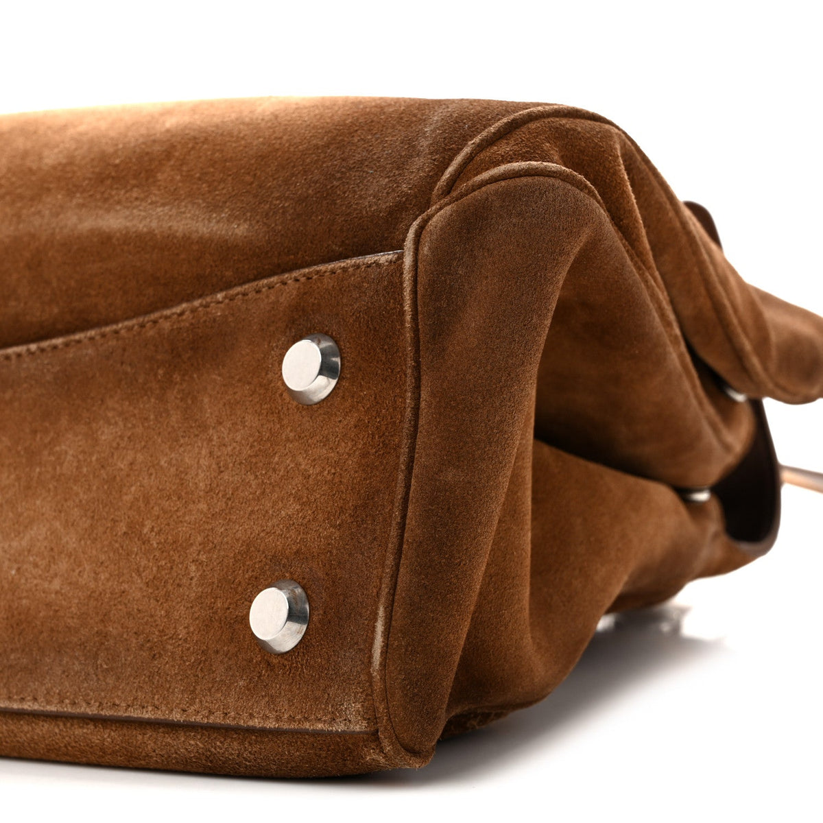 Waxed Suede Calfskin Medium Rodeo Top Handle Handbag Camel