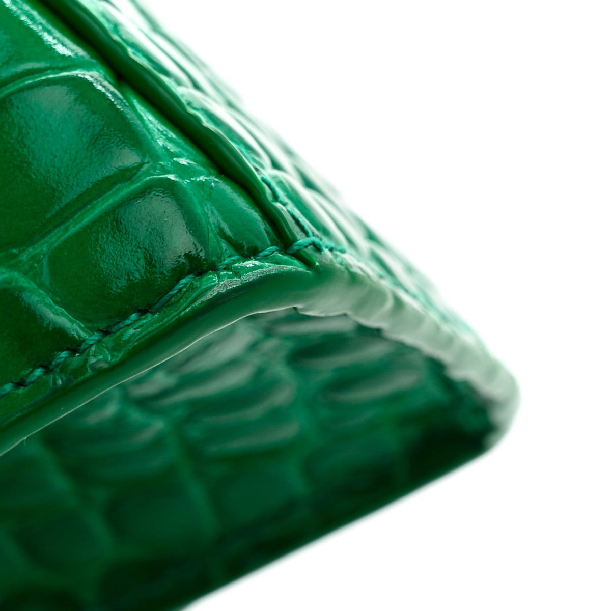 Shiny Calfskin Crocodile Embossed Hourglass Top Handle Bag XS Jade
