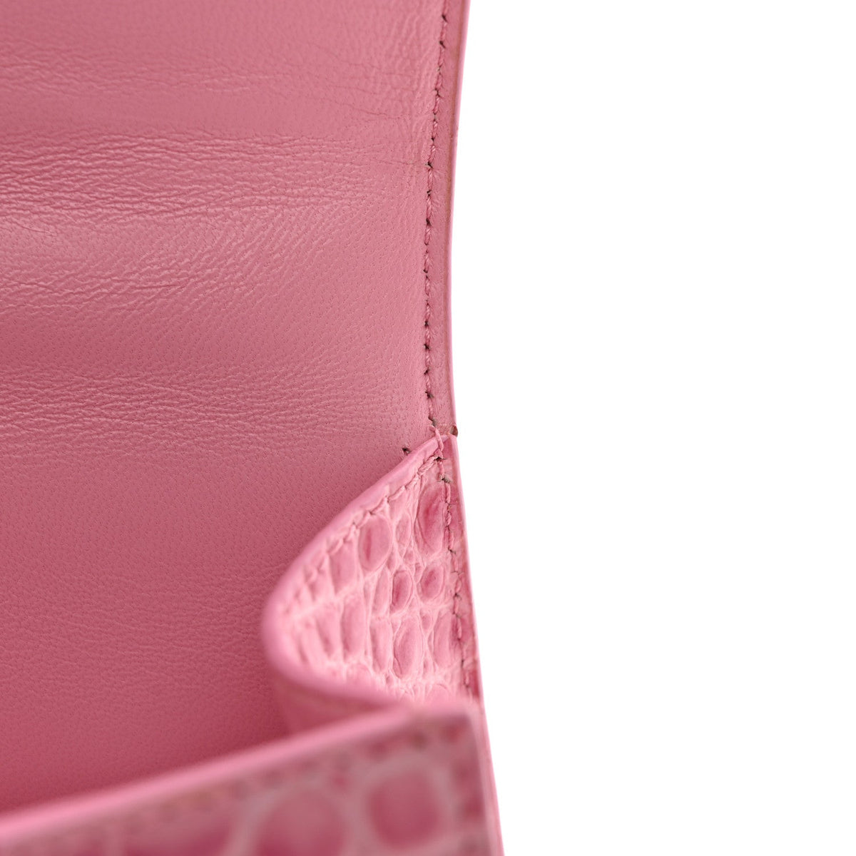 Shiny Calfskin Crocodile Embossed Hourglass Top Handle Bag XS Sweet Pink