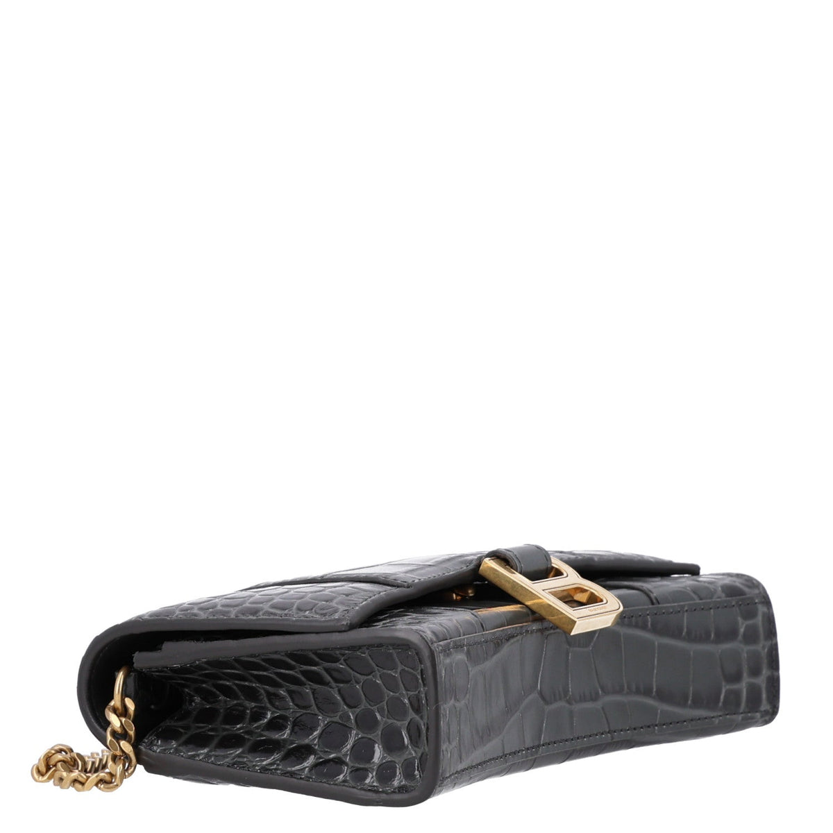 Shiny Calfskin Crocodile Embossed Hourglass Chain Bag Gris