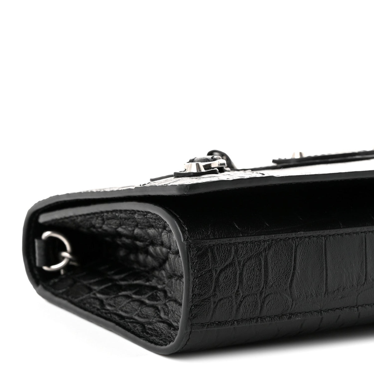 Crocodile Embossed Calfskin Classic Silver Hardware Le City Wallet On Chain Black