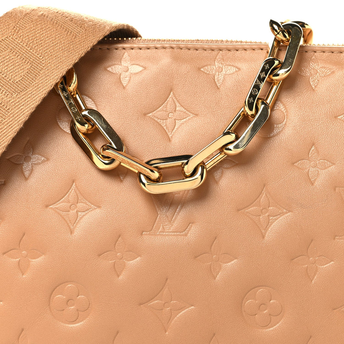 Lambskin Embossed Monogram Coussin PM Camel