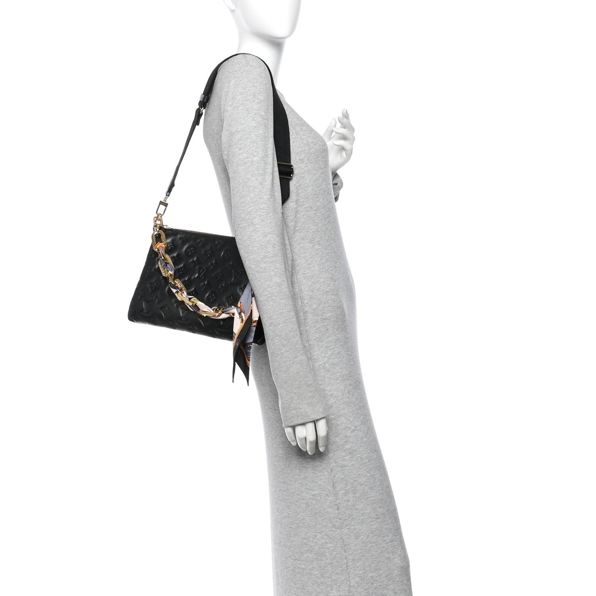 Lambskin Embossed Monogram Scarf Coussin PM Black
