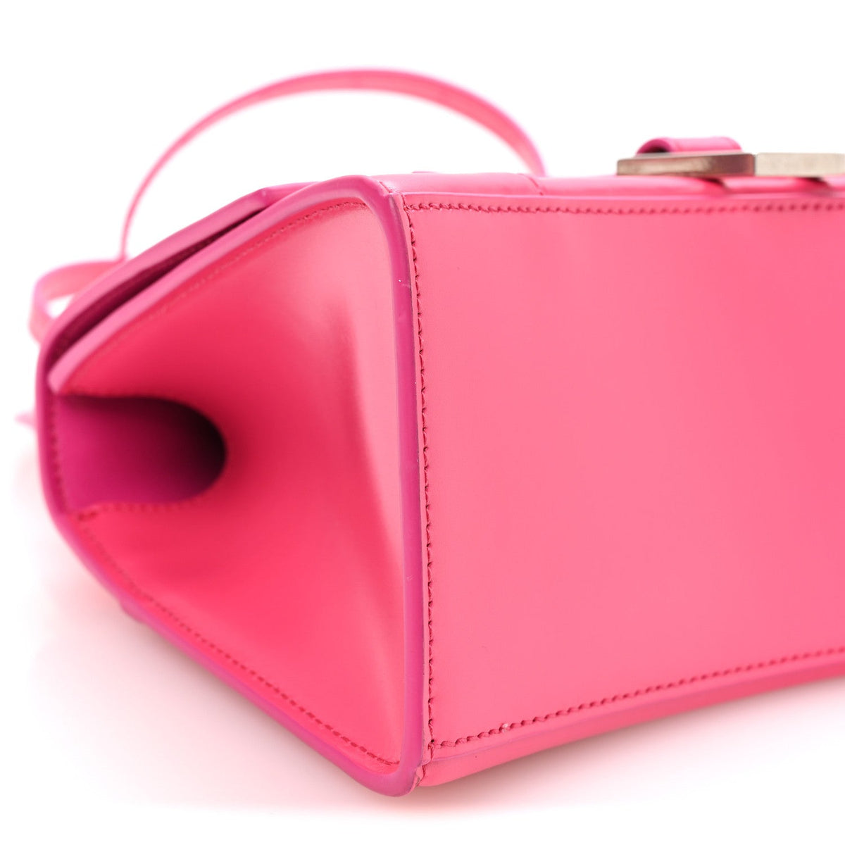 Shiny Box Calfskin Small Hourglass Top Handle Bag Acid Fuchsia