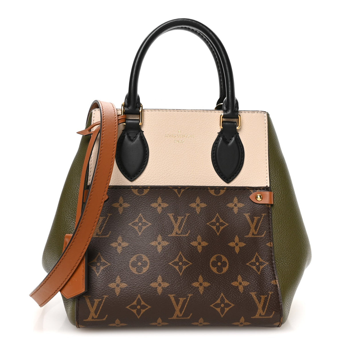 Calfskin Monogram Fold Tote PM Cream Khaki Black
