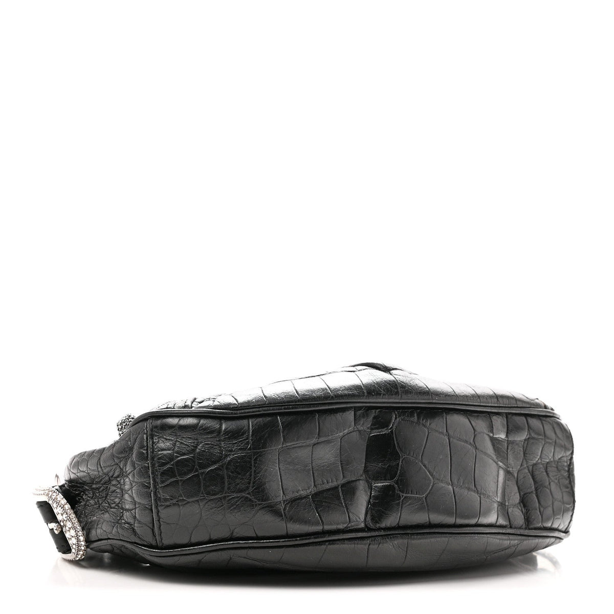 Extra Supple Calfskin Crystal Crocodile Embossed Le Cagole Shoulder Bag XS Black