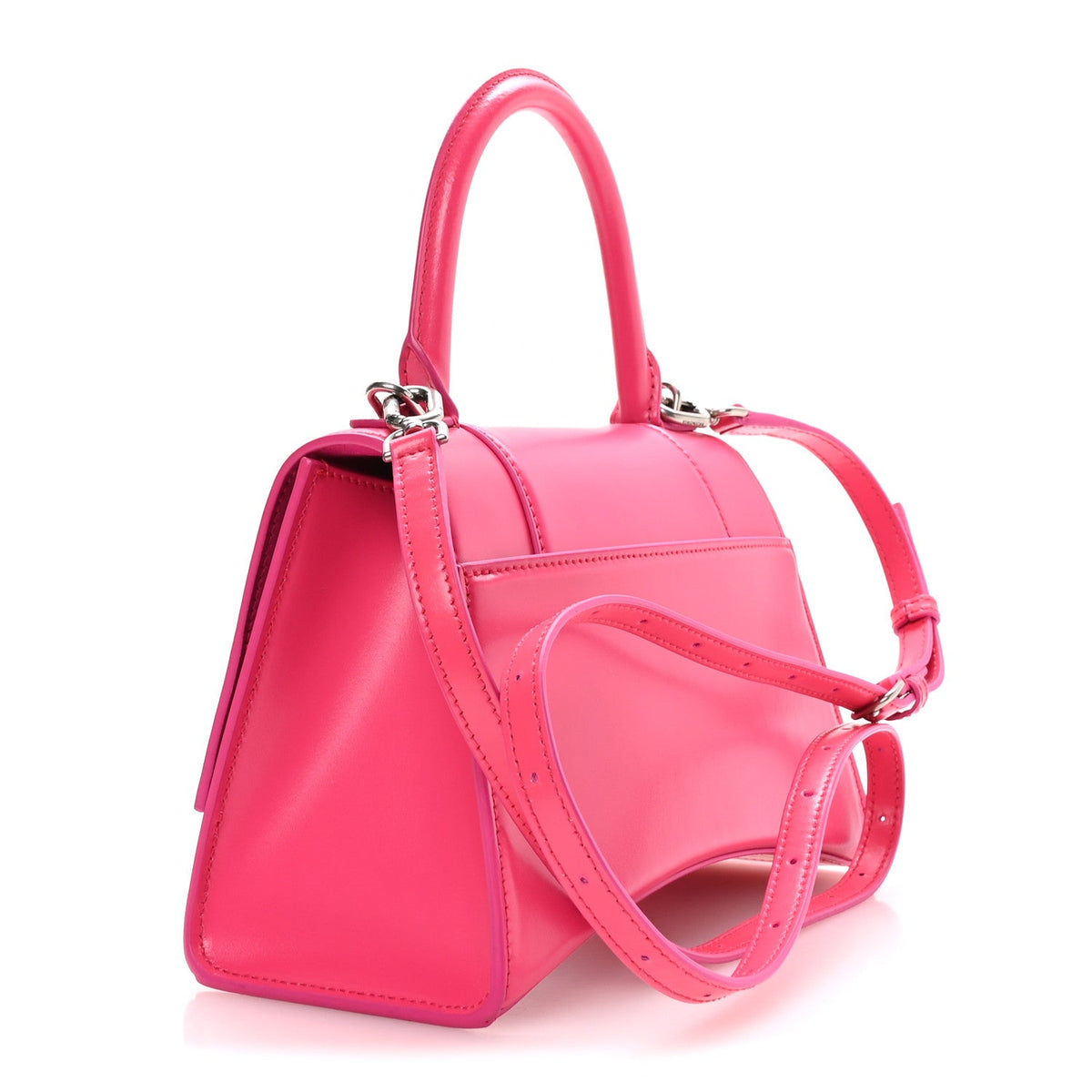 Shiny Box Calfskin Small Hourglass Top Handle Bag Acid Fuchsia