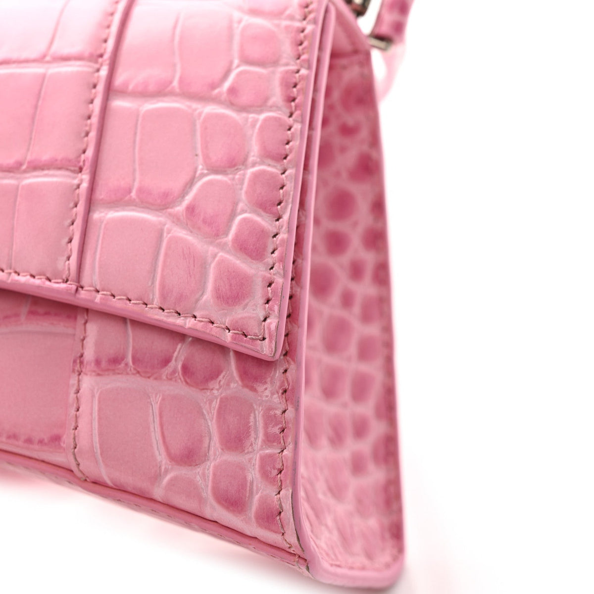 Shiny Calfskin Crocodile Embossed Hourglass Top Handle Bag XS Sweet Pink