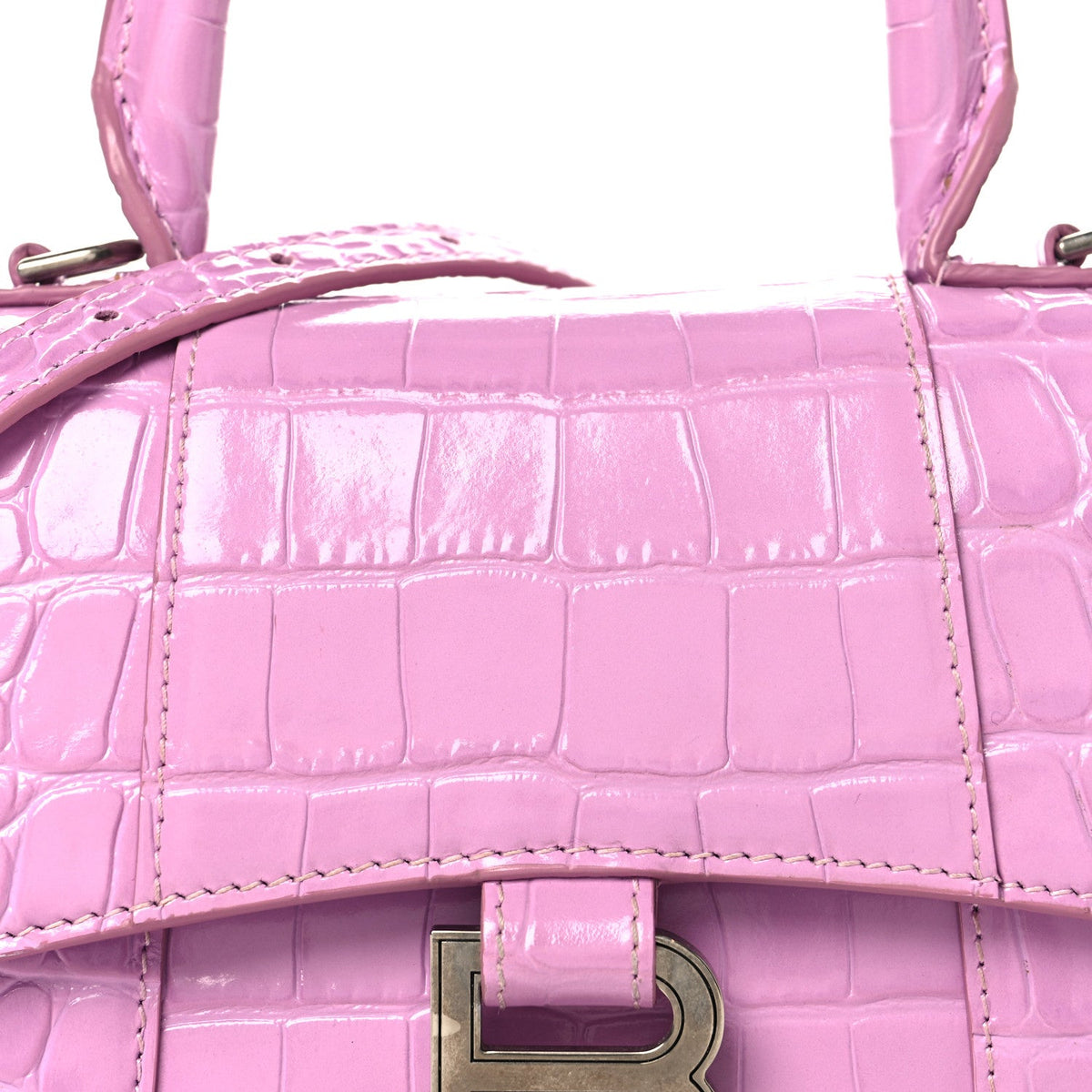 Shiny Calfskin Crocodile Embossed Hourglass Top Handle Bag XS Lilac