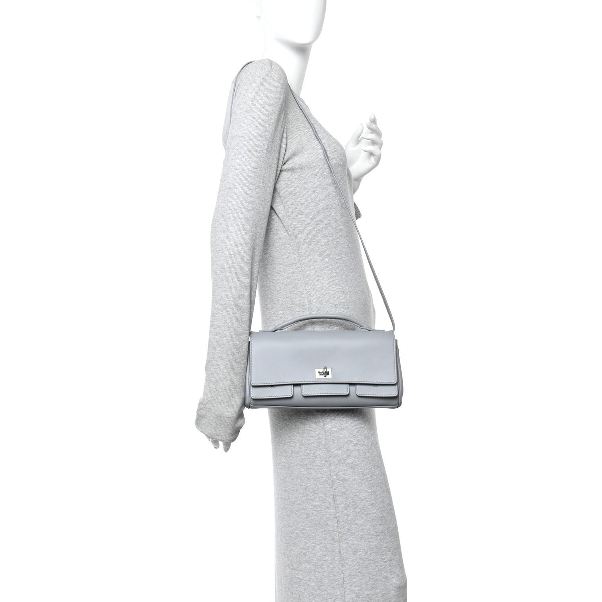 Smooth Calfskin Small Bel Air Clutch On Strap Cloud Grey