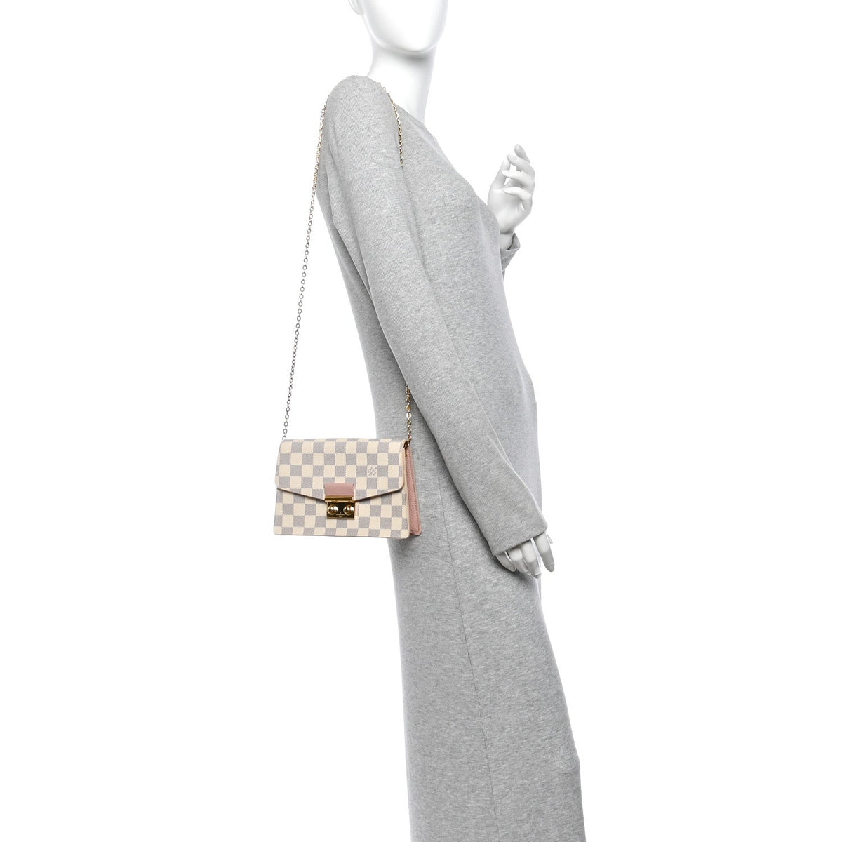 Damier Azur Croisette Chain Wallet Rose Ballerine