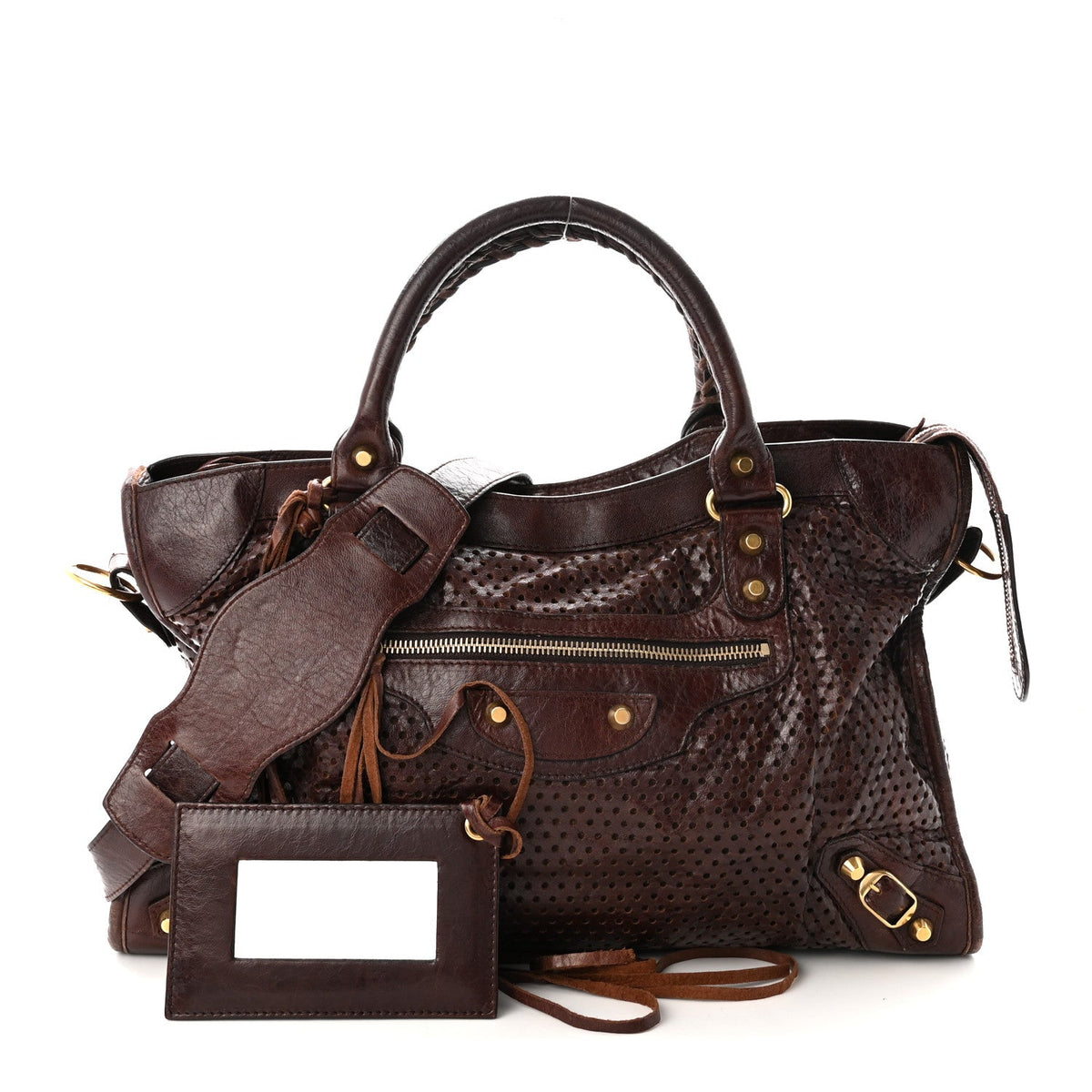Agneau Classic Gold Hardware Perforated Dot City Charbon