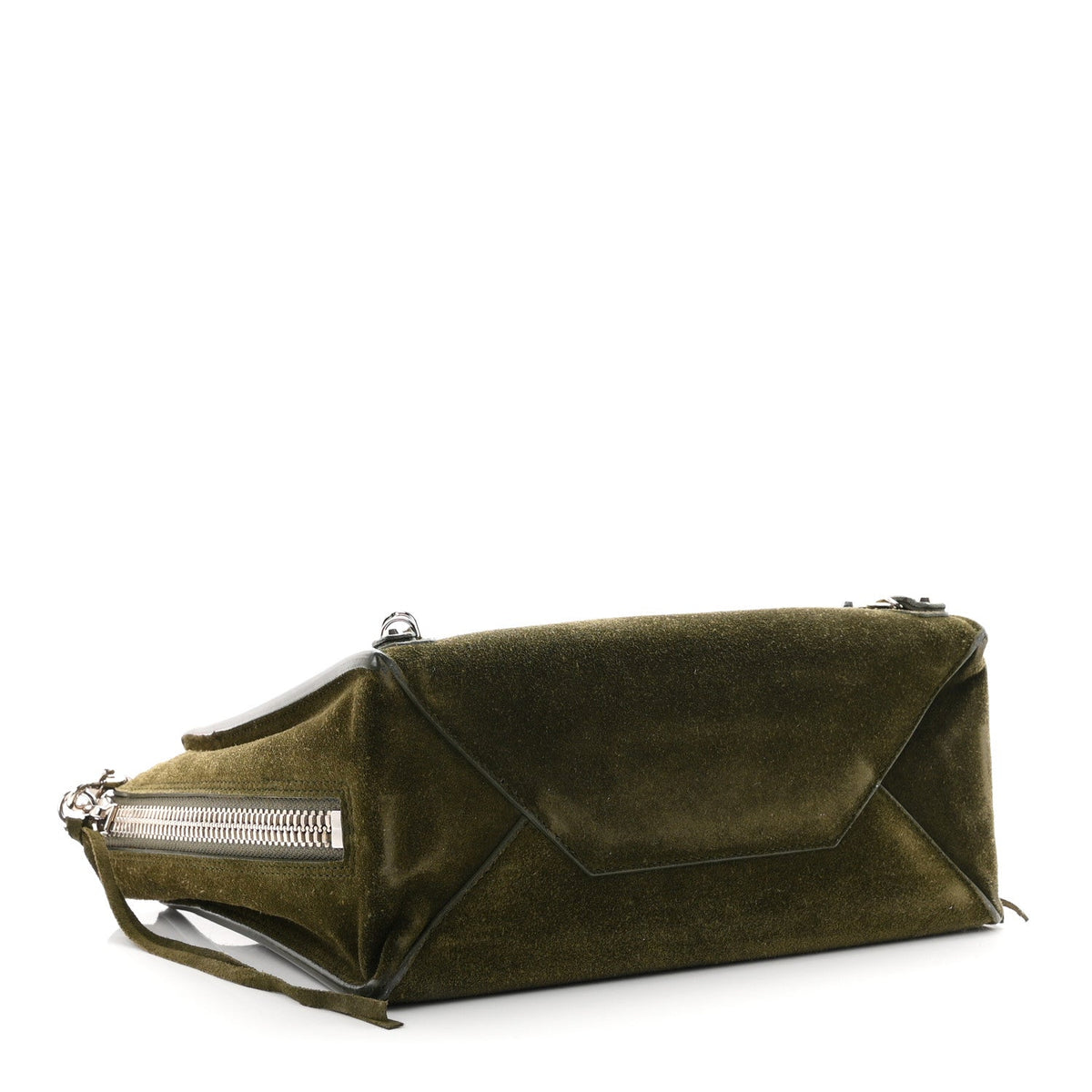 Baby Daim Calf Suede Papier Mini A4 Zip Around Tote Vert Militaire