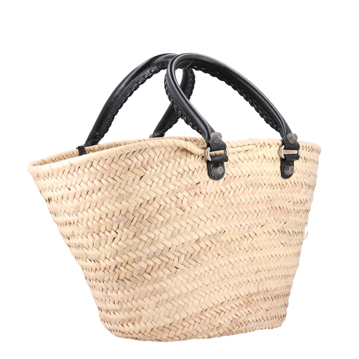 Raffia Woven Medium Le Cagole Tote Bag Black Natural