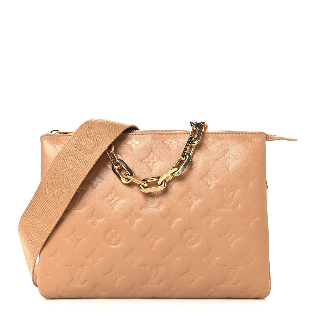 Lambskin Embossed Monogram Coussin PM Camel