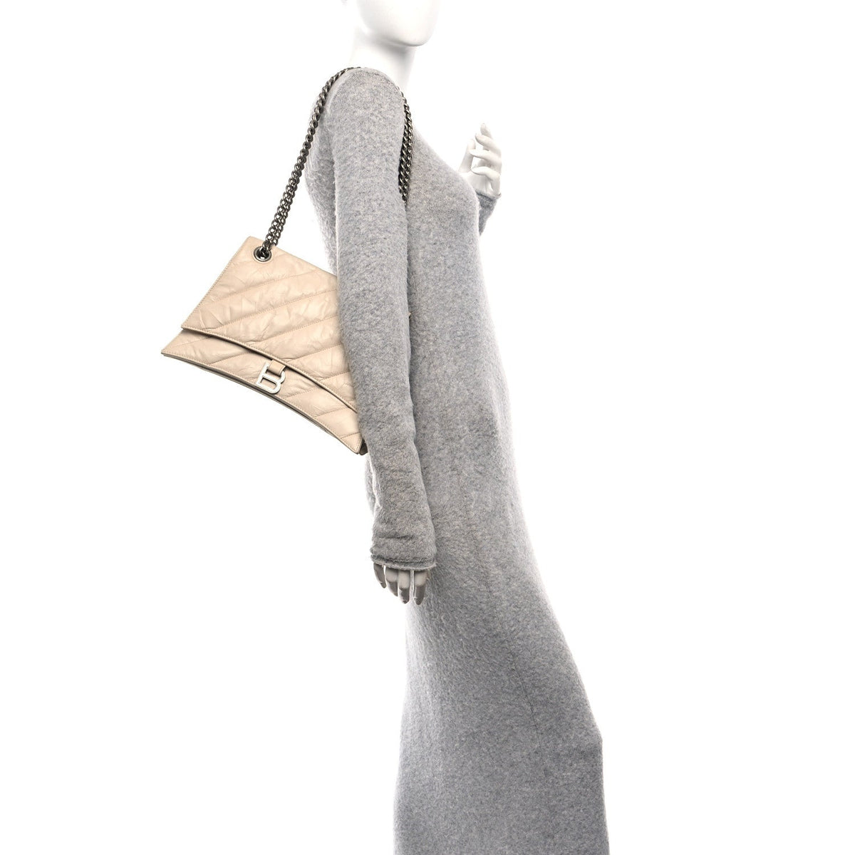Crushed Calfskin Quilted Medium Crush Chain Bag Nude