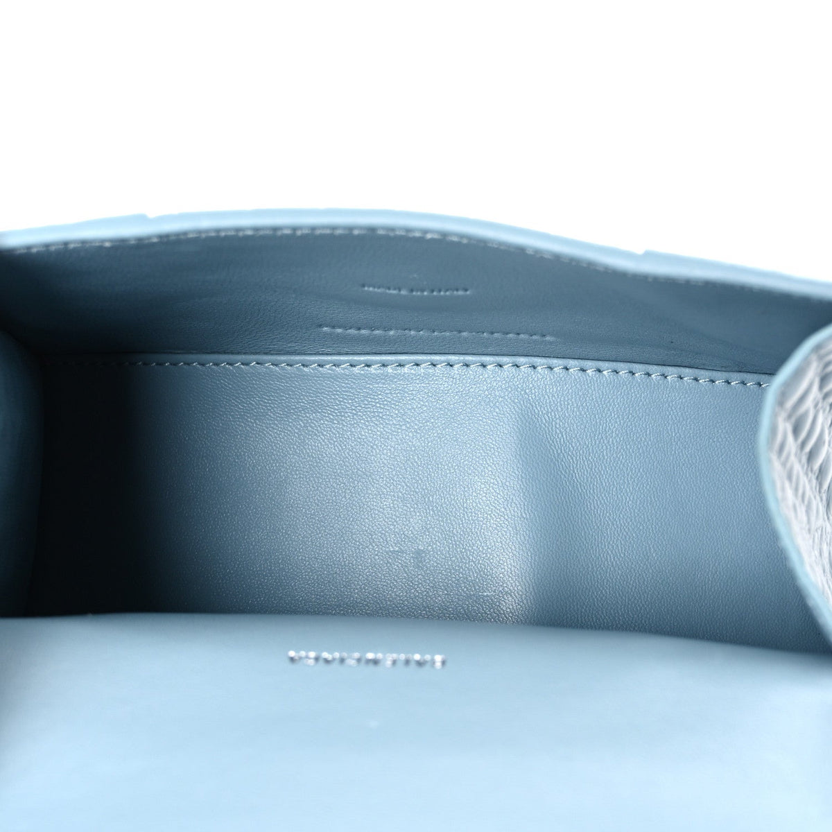 Shiny Calfskin Crocodile Embossed Hourglass Top Handle Bag XS Blue Grey