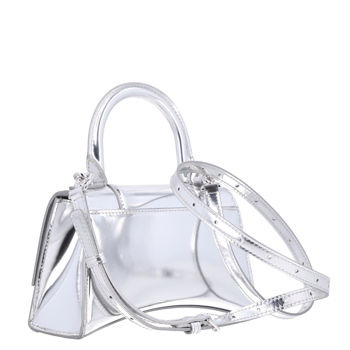 Metallic Calfskin Hourglass Top Handle Bag XS Silver
