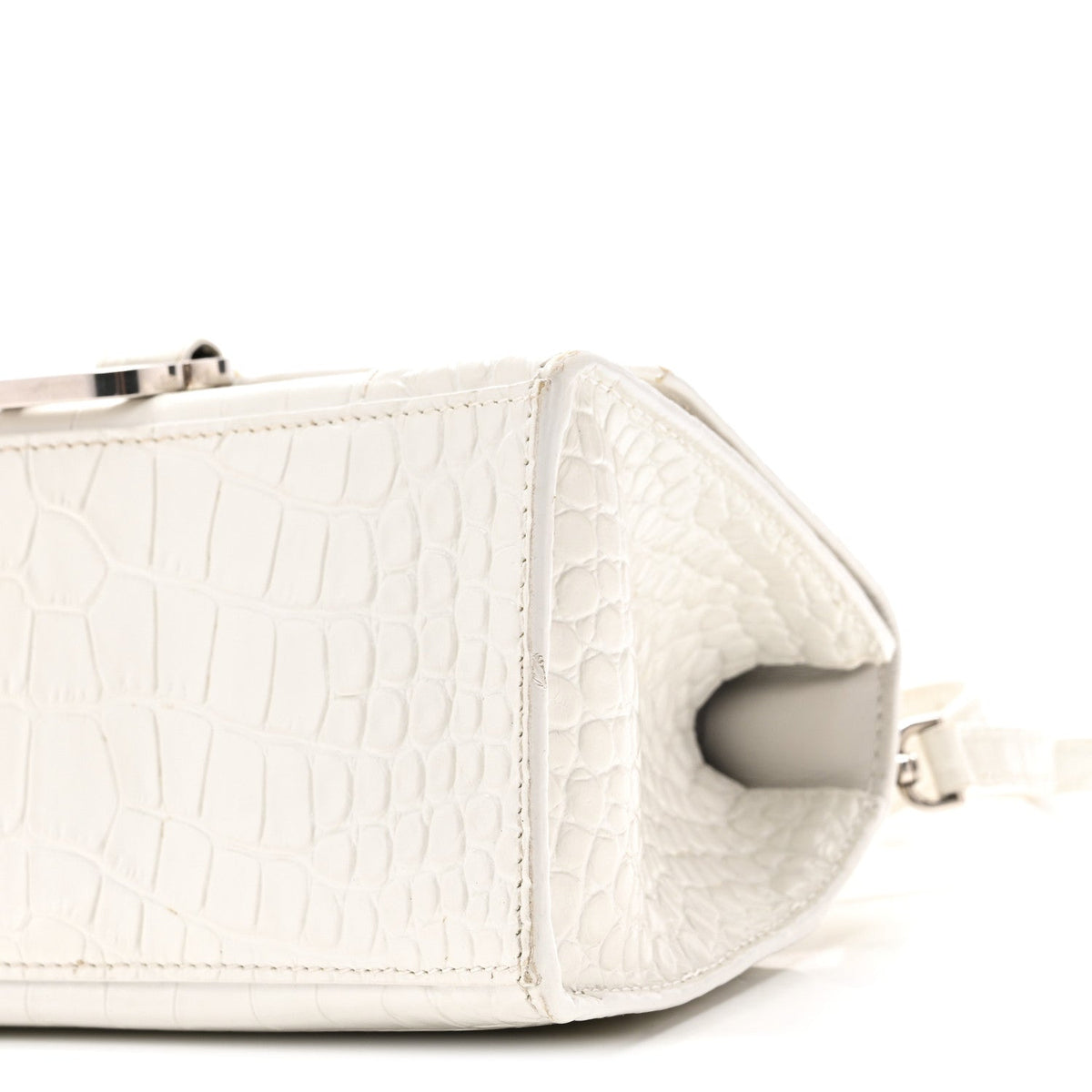 Calfskin Crocodile Embossed Small Hourglass Top Handle Bag White White