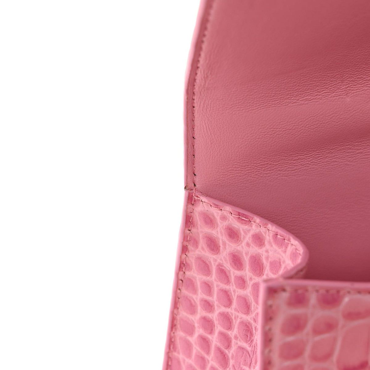 Shiny Calfskin Crocodile Embossed Hourglass Top Handle Bag XS Sweet Pink