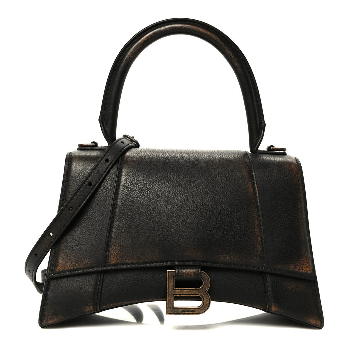 Used Calfskin Small Hourglass Top Handle Bag Brown