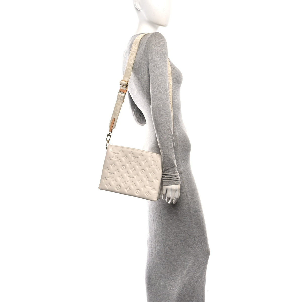 Lambskin Embossed Monogram Coussin PM Beige Cream