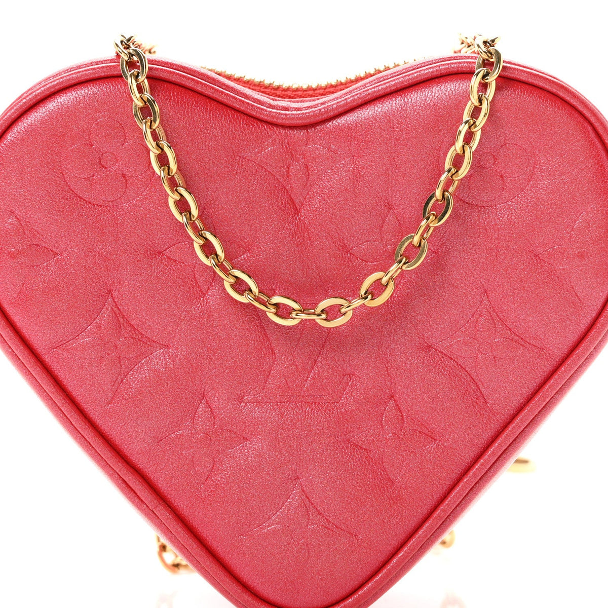 Lambskin Embossed Monogram Fall In Love Sac Coeur Heart Chain Bag Lipstick Red