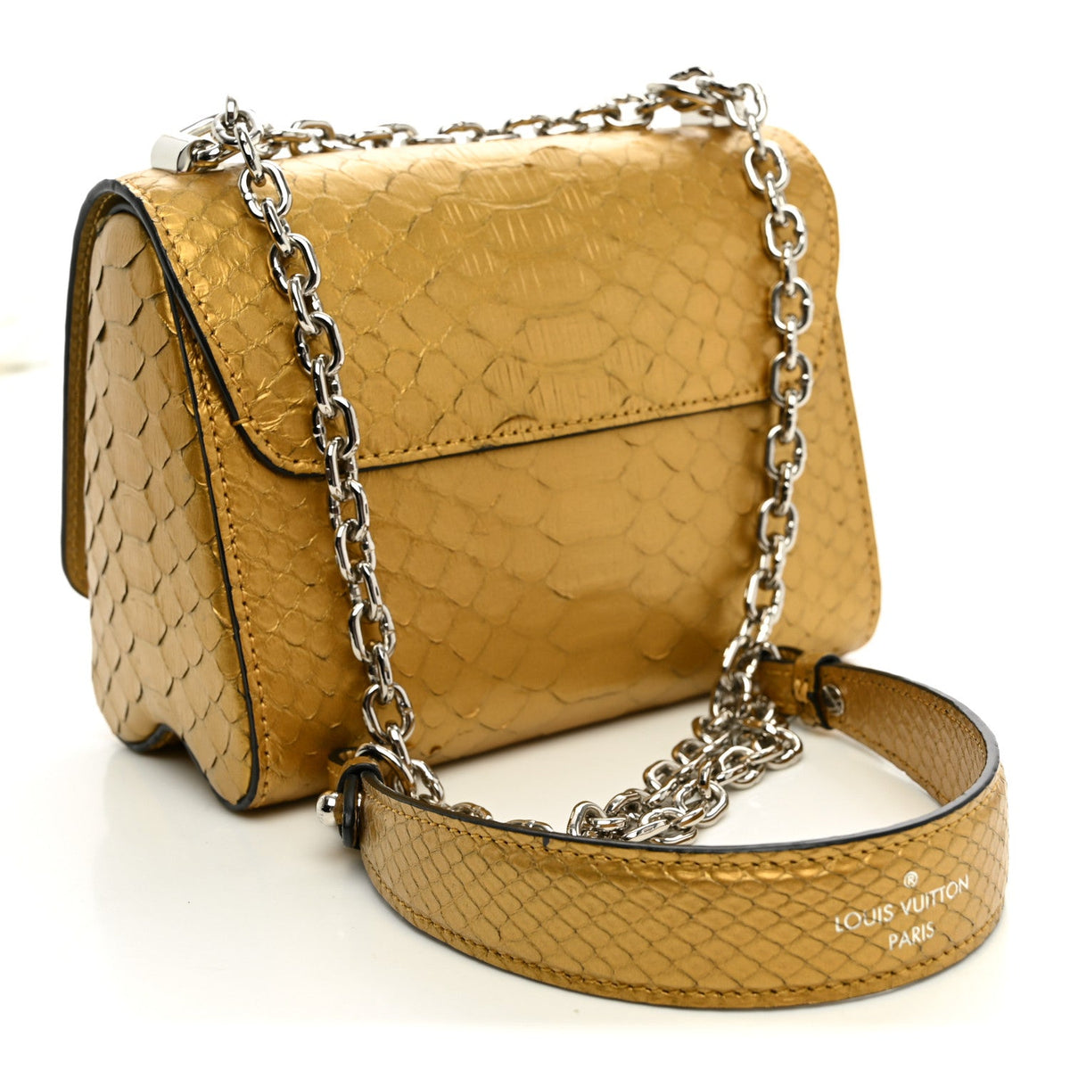 Metallic Snakeskin Twist Shoulder Bag PM Gold
