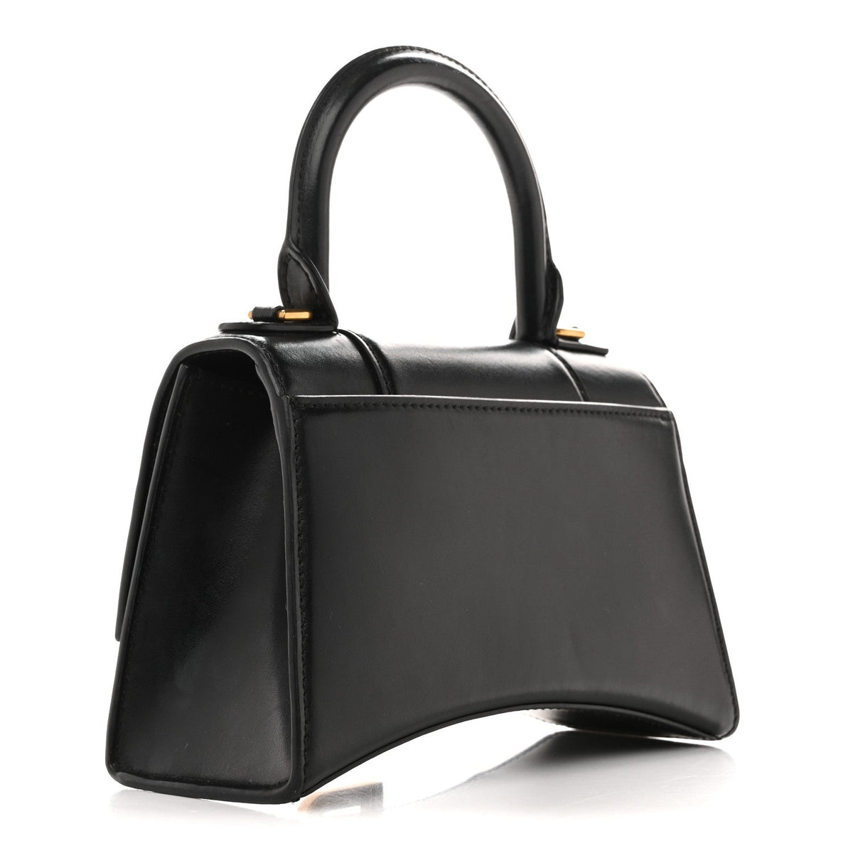 Shiny Box Calfskin Hourglass Top Handle Bag XS Black