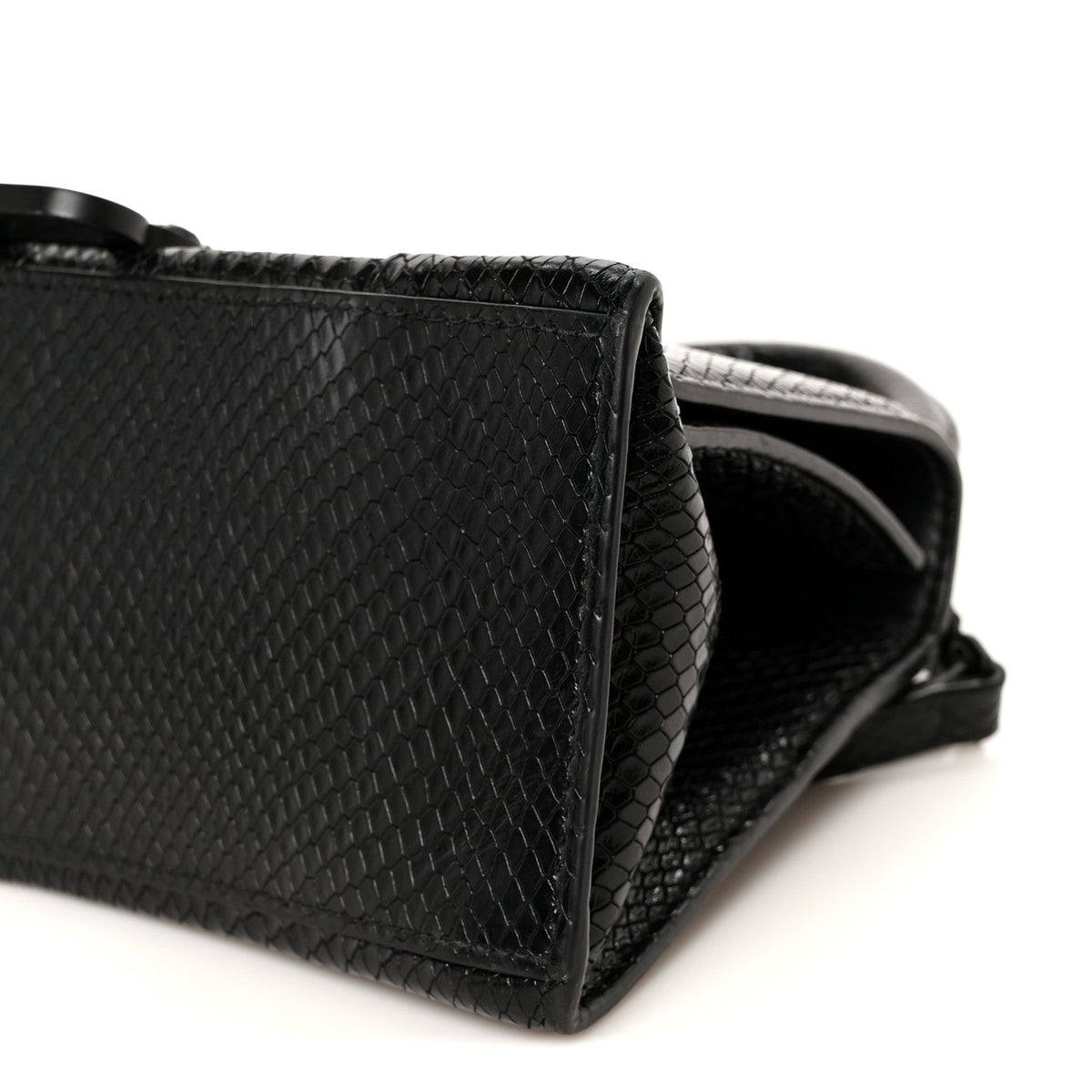 Matte Calfskin Snake Embossed Tonal B Small Hourglass Top Handle Bag Black