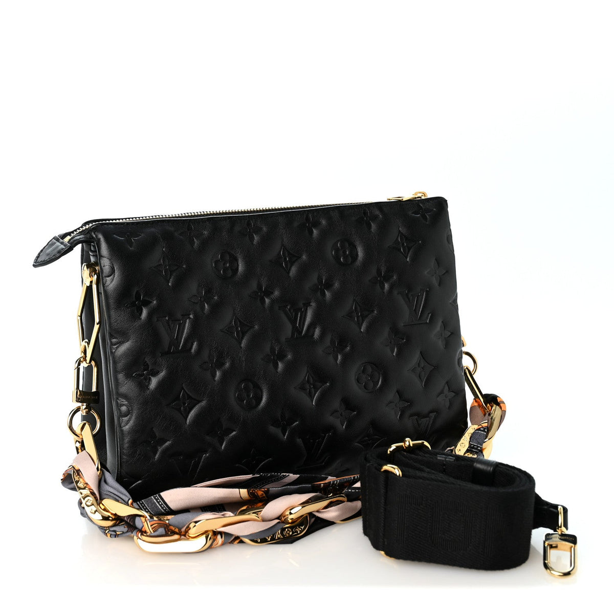 Lambskin Embossed Monogram Scarf Coussin PM Black