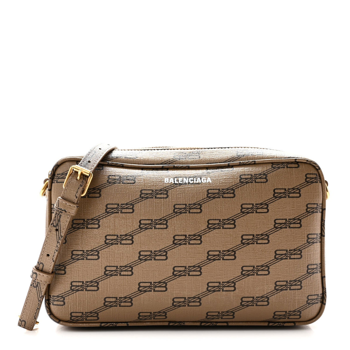 Coated Canvas BB Monogram Medium Signature Camera Bag Beige Brown