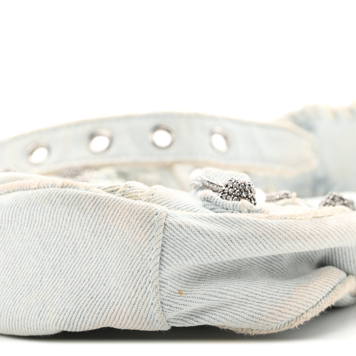 Washed Frayed Denim Crystal XS Le Cagole Shoulder Bag Pale Blue