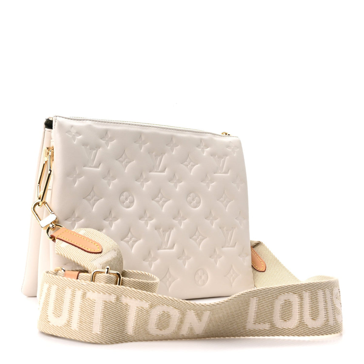 Lambskin Embossed Monogram Coussin PM Beige Cream