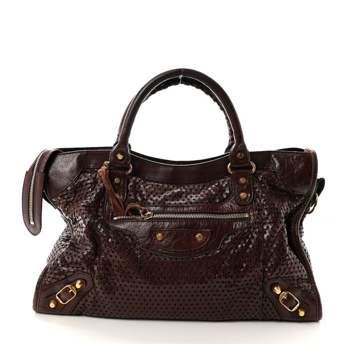 Agneau Classic Gold Hardware Perforated Dot City Charbon