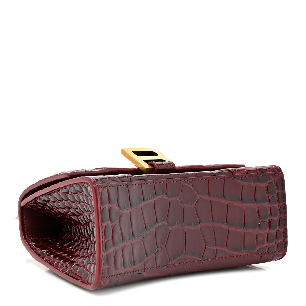 Shiny Calfskin Crocodile Embossed Hourglass Top Handle Bag XS Dark Red