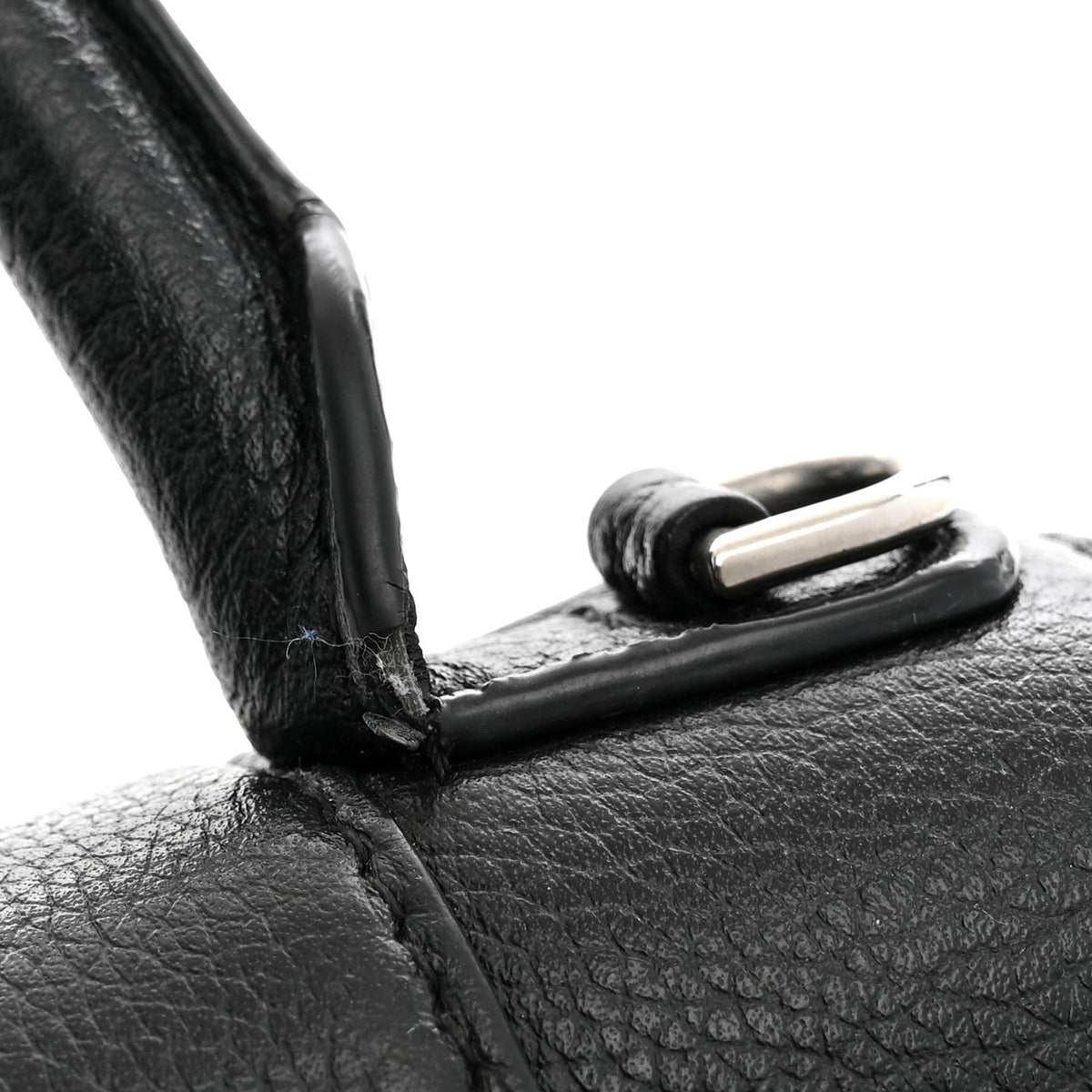 Grained Calfskin Small Hourglass Top Handle Bag Black