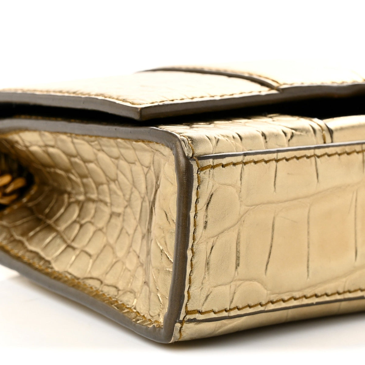 Metallic Calfskin Crocodile Embossed Hourglass Chain Bag Gold