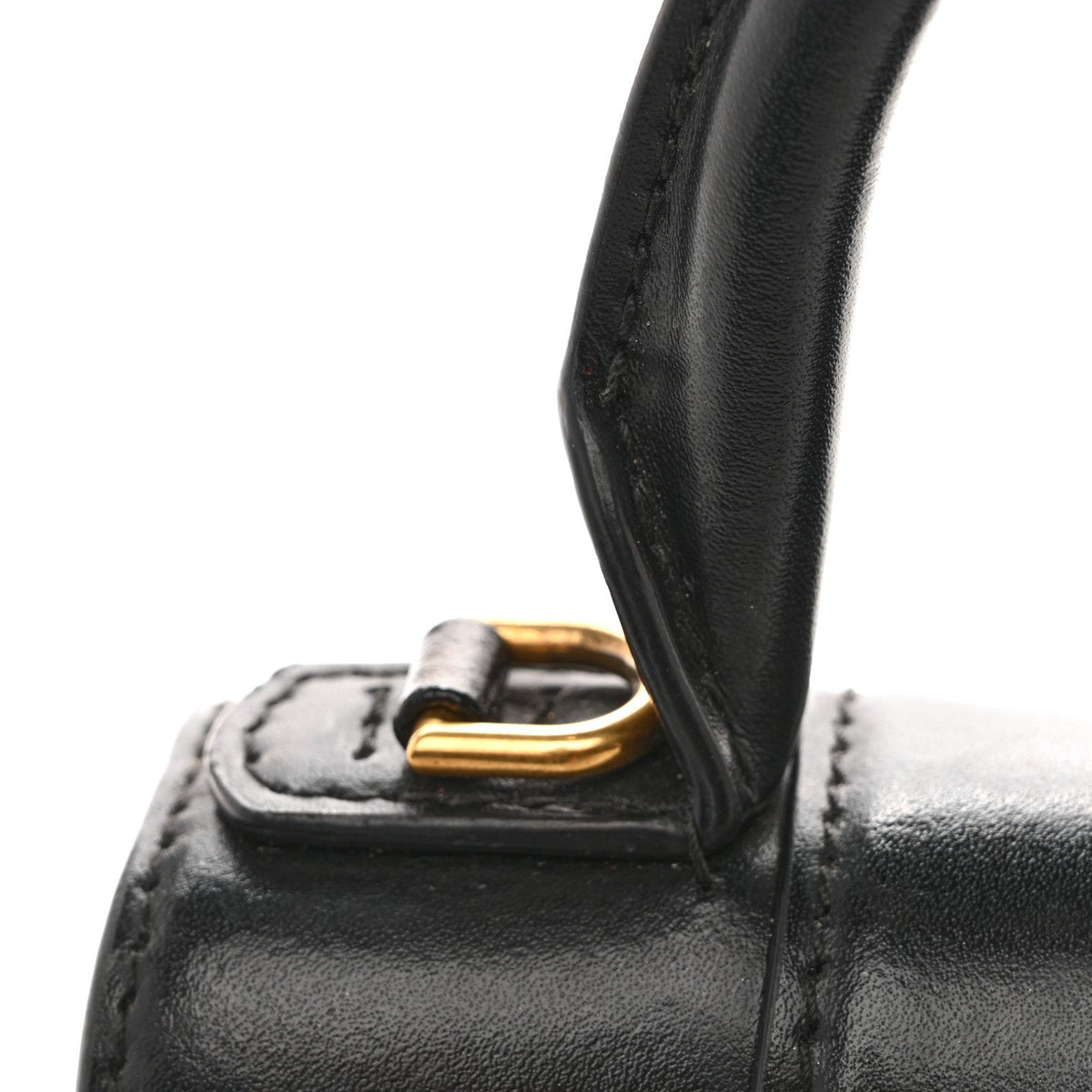 Shiny Box Calfskin Hourglass Top Handle Bag XS Black