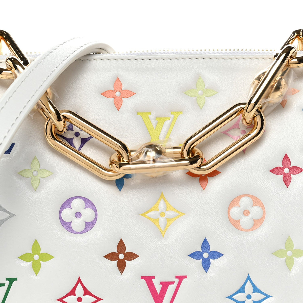 LV x TM Lambskin Embossed Monogram Coussin PM White Multicolor