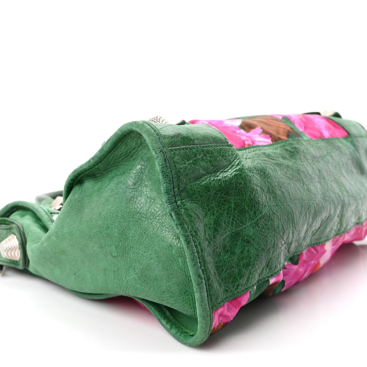 Chevre Satin Giant 21 Silver Hardware City Green Floral