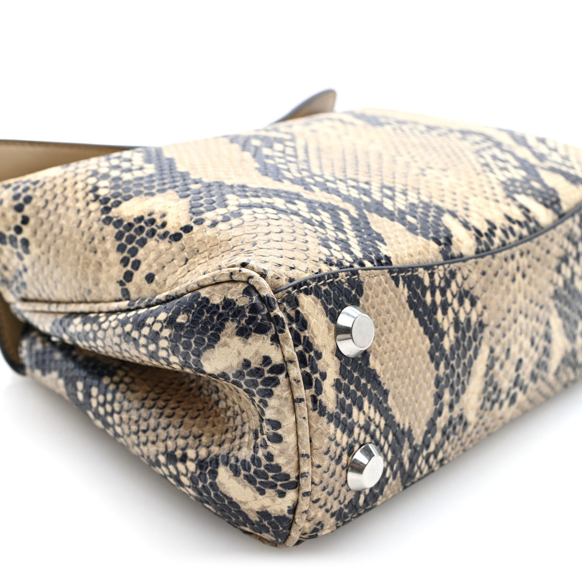 Snakeskin Embossed Calfskin Mini Rodeo Top Handle Handbag Natural